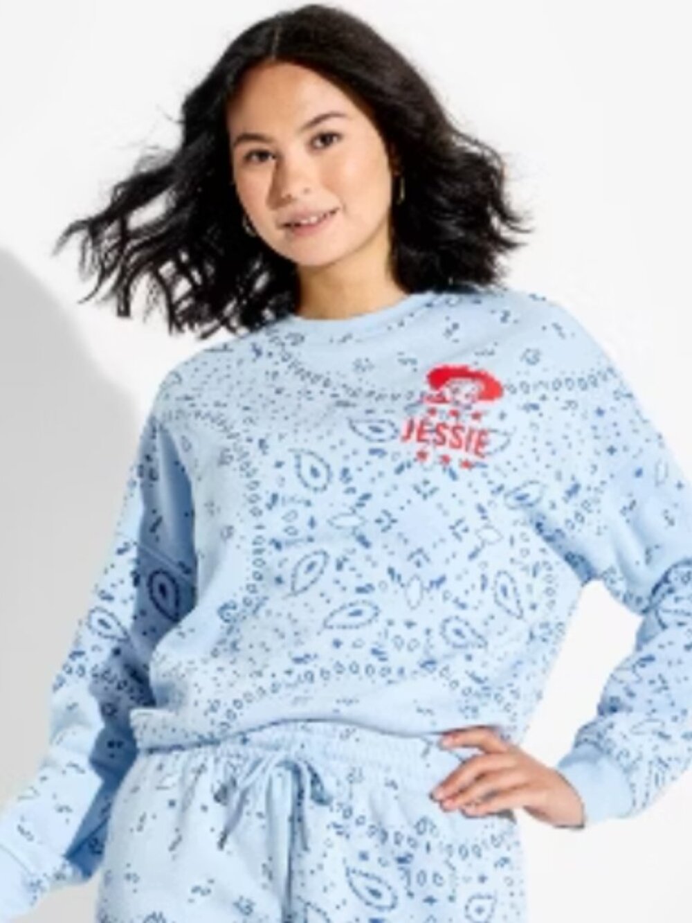 NEW Disney Pixar Women's Crewneck Toy Story Jessie Fleece Graphic Pullover Light